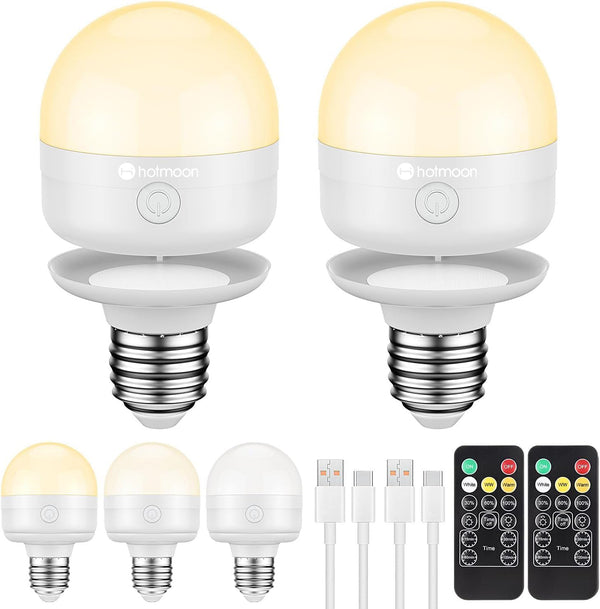 Hotmoon 2 Packs Rechargeable Light Bulbs with Remote Control